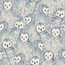 Sketched Baby Owls All Over Pattern in Blue and Cream